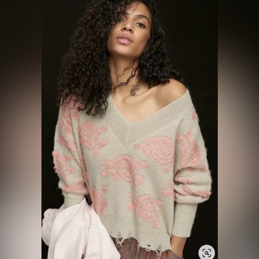 Anthropologie Lucila Distressed Pullover Sweater